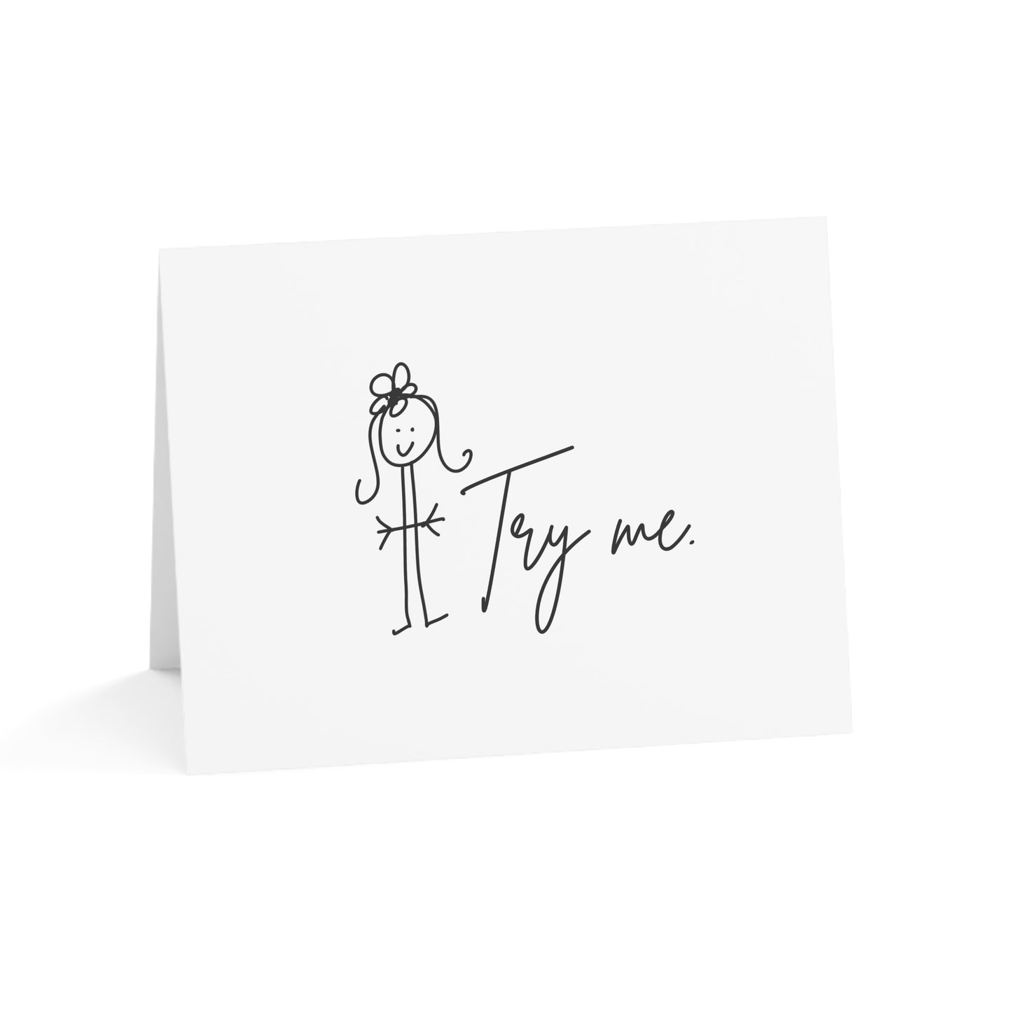 Try Me. Humorous Greeting Cards from ClaireOutThere (1, 10, 30, 50 pcs)